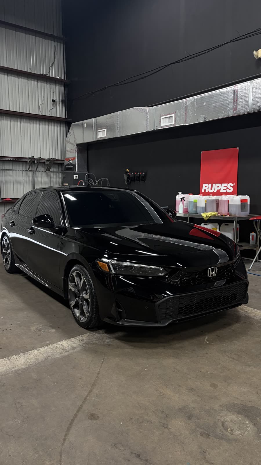 Black Honda Civic after a maintenance detail at APES