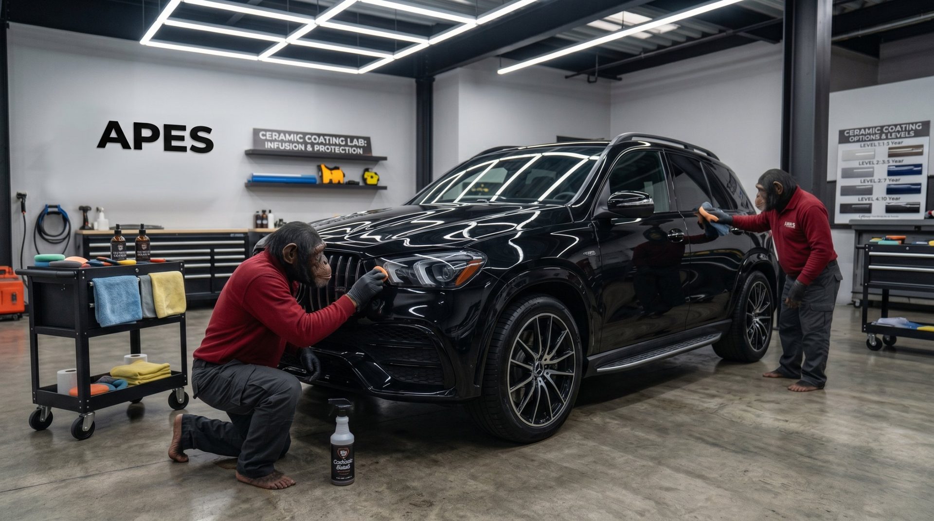 Black Mercedes-Benz GLE getting paint correction at APES