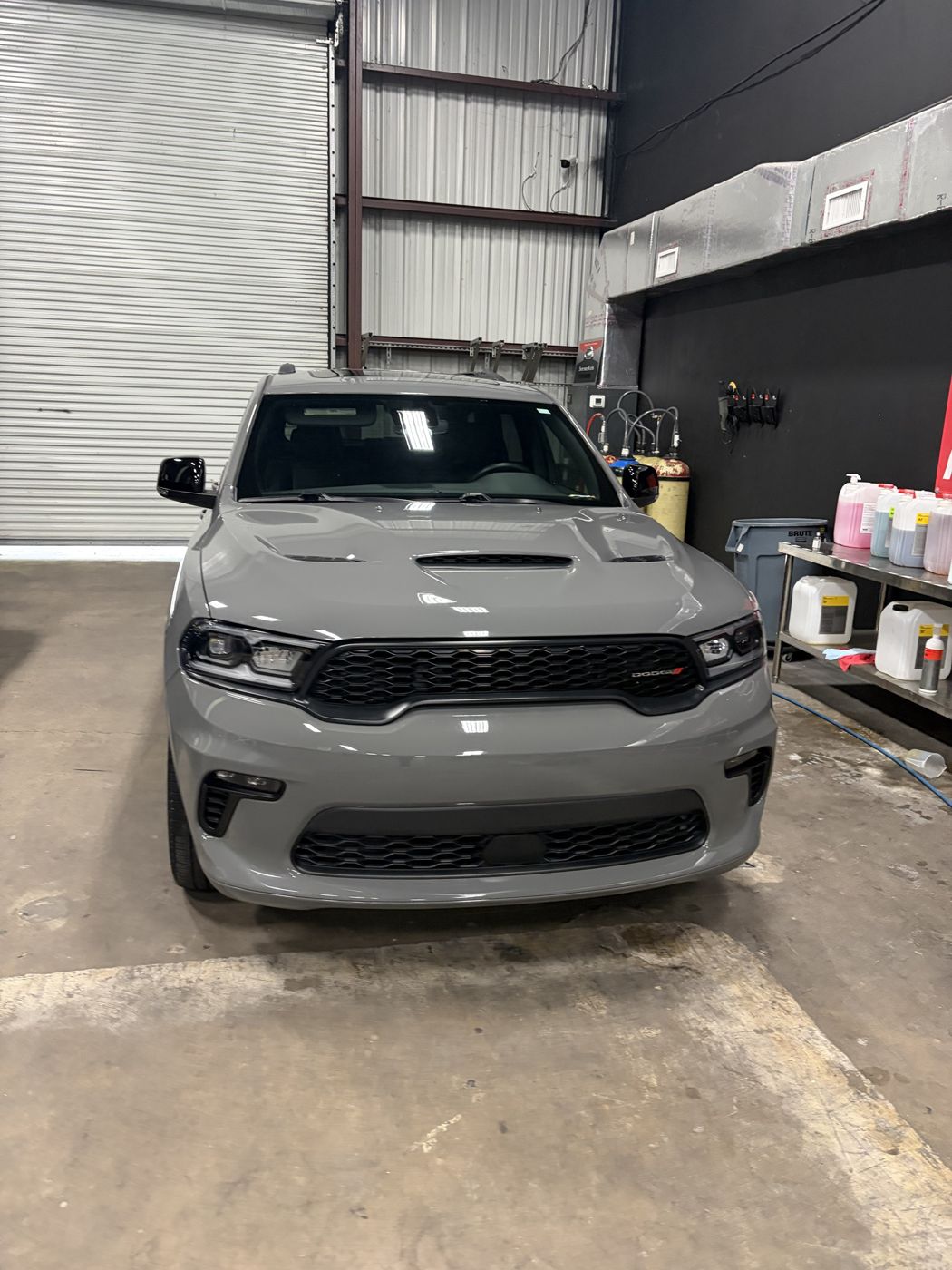 Gray Dodge Durango front view after ceramic coating
